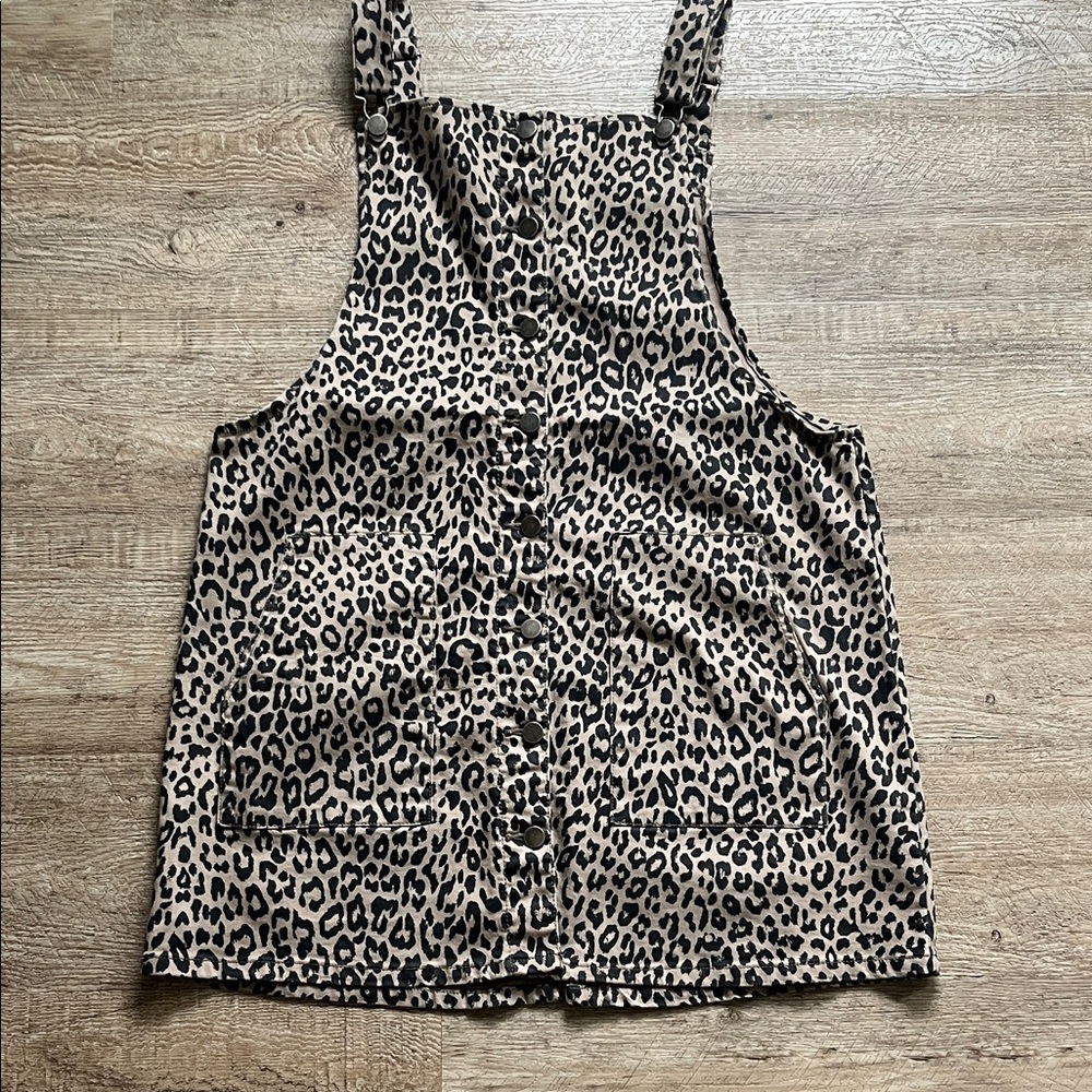 Leopard Print Button Front Pinafore Dress